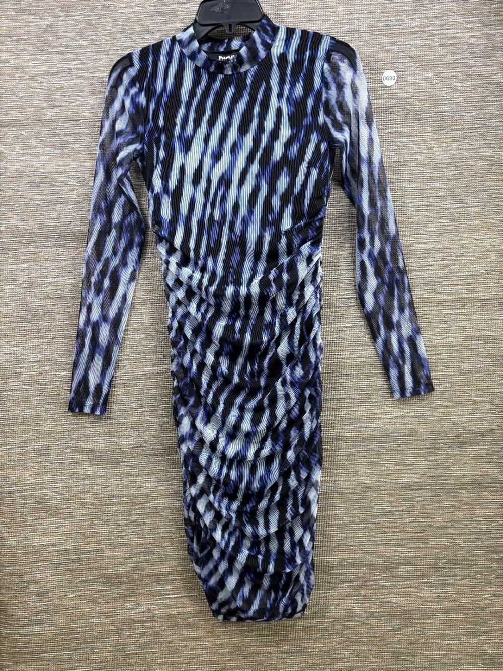 DKNY Printed Sheath Dress Womens XXS Multicolor Knee-Length Long Sleeve NEW